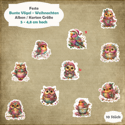 Bunte Vögel - Weihnachten - 210g - Alben / Karten Größe - 10 Stanzteile - Die Cut*
