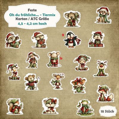 Oh du fröhliche... - Tiermix - 210g - Karten / ATC Größe - 18 Stanzteile - Die Cut*