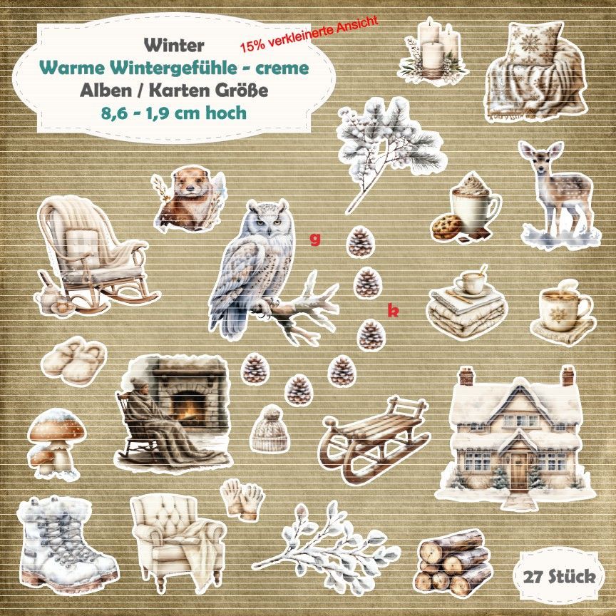 Warme Wintergefühle - Karten / ATC Größe - 27 Stanzteile - Die Cuts
