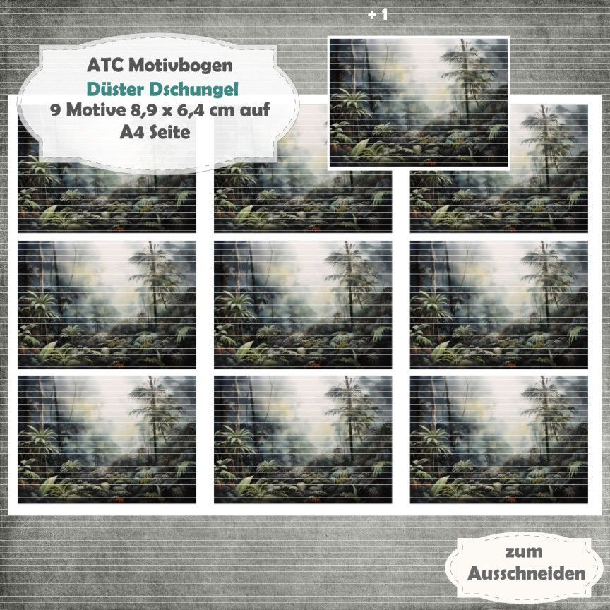 Düster Dschungel - ATC Motivbogen - A4 - 1 Seite mit 9 Motiven Düster Dschungel - ATC Motivbogen - A4 - 1 Seite mit 9 Motiven