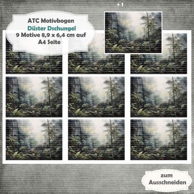 Düster Dschungel - ATC Motivbogen - A4 - 1 Seite mit 9 Motiven Düster Dschungel - ATC Motivbogen - A4 - 1 Seite mit 9 Motiven