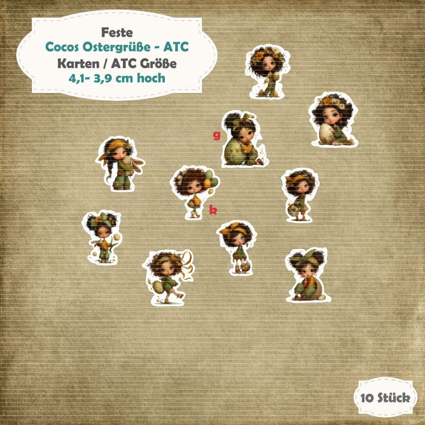 Cocos Ostergrüße - ATC - Karten /  ATC Größe - 10 Stanzteile - Die Cut