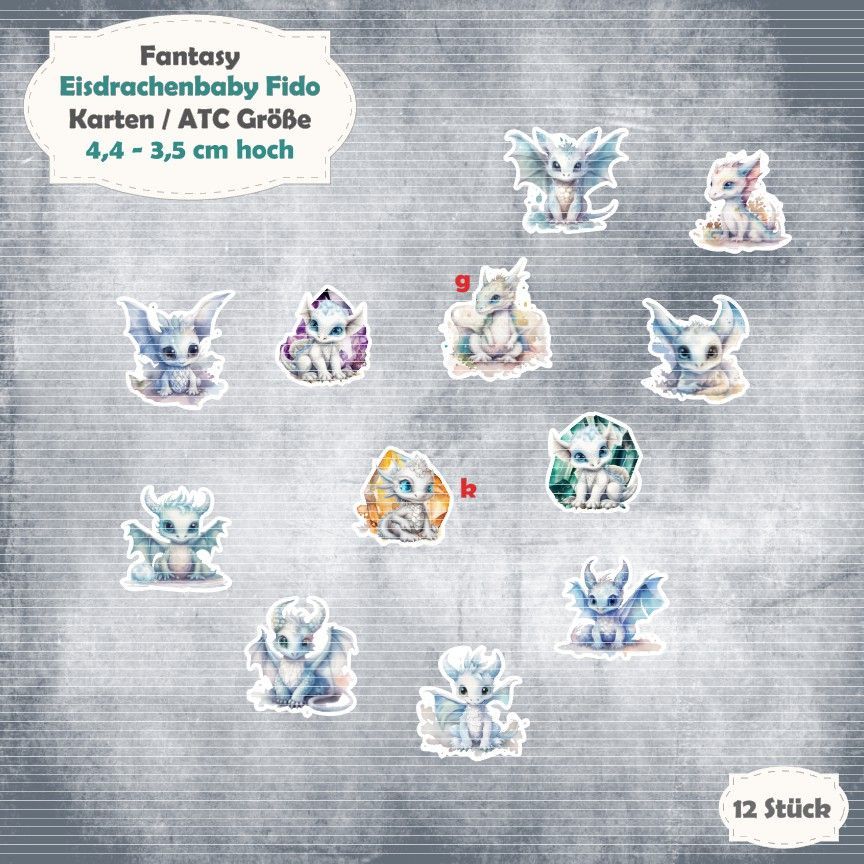 Eisdrachenbaby Fido - Karte / ATC Größe - 12 Teile - Die Cuts