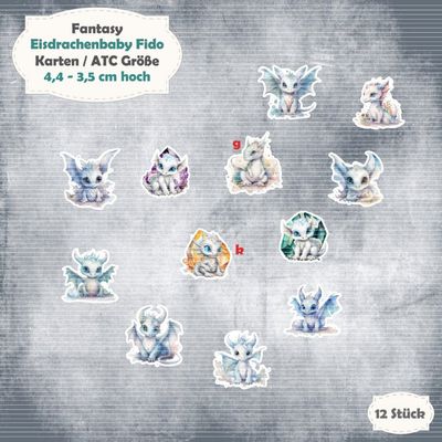 Eisdrachenbaby Fido - 210g - Karte / ATC Größe - 12 Teile - Die Cuts