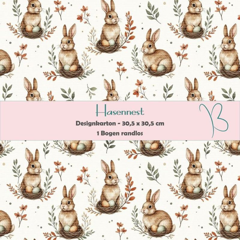Hasennest - Designkarton - 30,5 x 30,5 cm - randlos - 1 Bogen