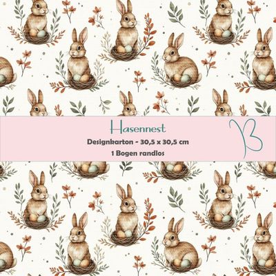 Hasennest - Designkarton - 30,5 x 30,5 cm - randlos - 1 Bogen*