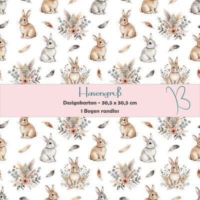 Hasengruß - Designkarton - 30,5 x 30,5 cm - randlos - 1 Bogen*