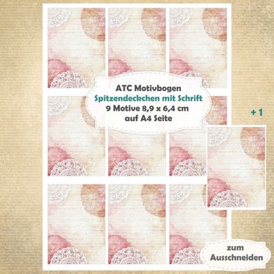 Spitzendeckchen mit Schrift - ATC Motivbogen - A4 - 1 Seite mit 9 Motiven* Spitzendeckchen mit Schrift - ATC Motivbogen - A4 - 1 Seite mit 9 Motiven*