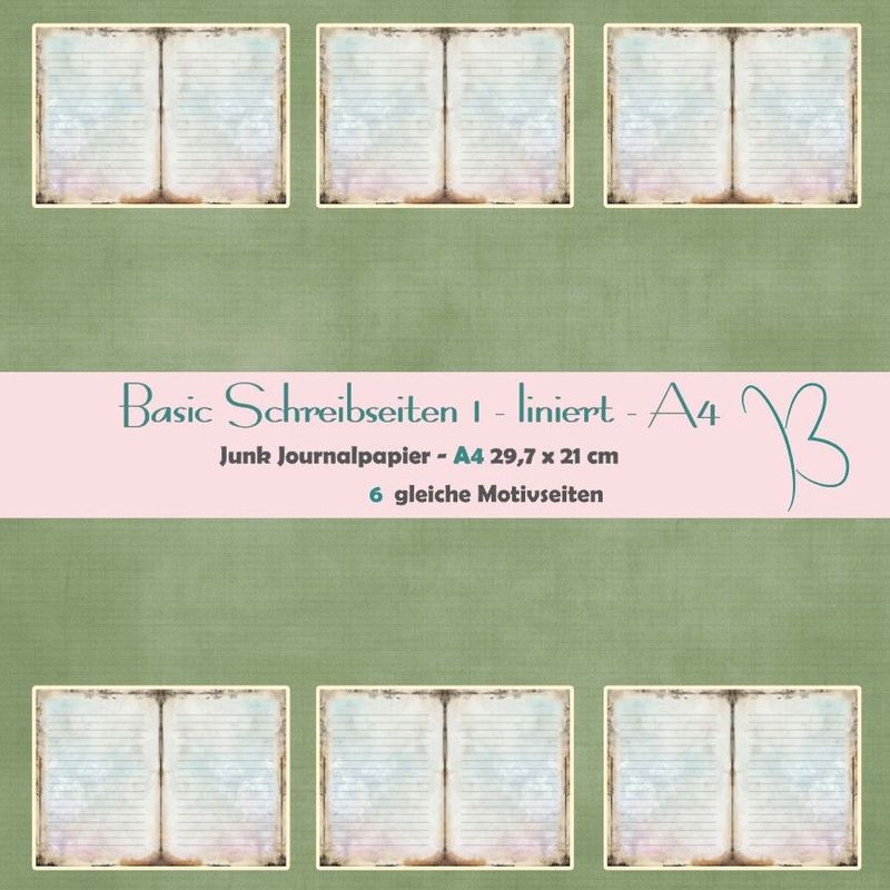 Basic Schreibseiten 1 - liniert - Junk Journal Papier - 6 gleiche Seiten - A4 oder A5