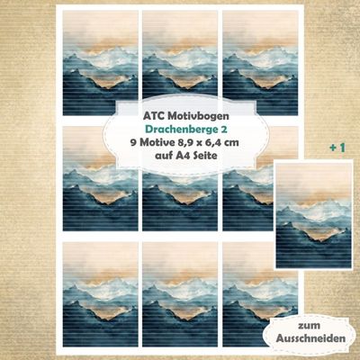 Drachenberge 2 - ATC Motivbogen - A4 - 1 Seite mit 9 Motiven