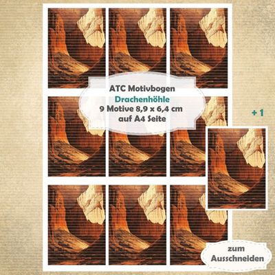 Drachenhöhle - ATC Motivbogen - A4 - 1 Seite mit 9 Motiven Drachenhöhle - ATC Motivbogen - A4 - 1 Seite mit 9 Motiven