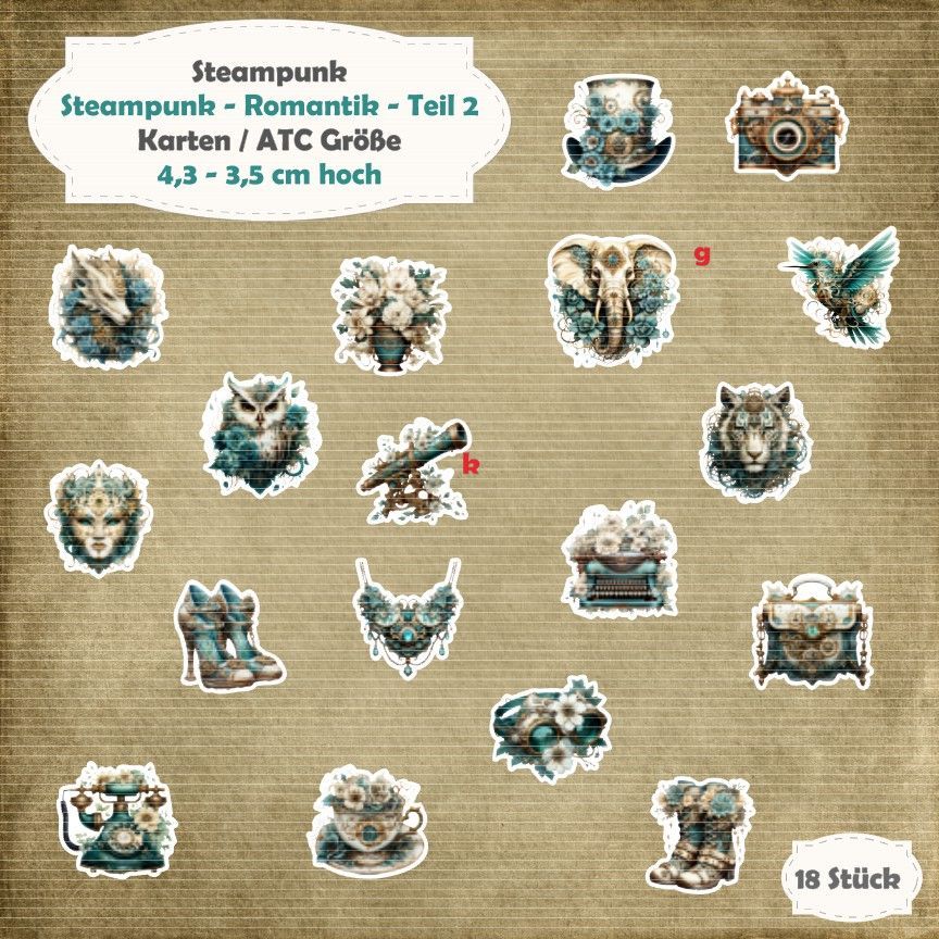 Steampunk - Romantik - Teil 2 - Alben - Karten / ATC - Größe - 18 Stanzteile - Die Cut