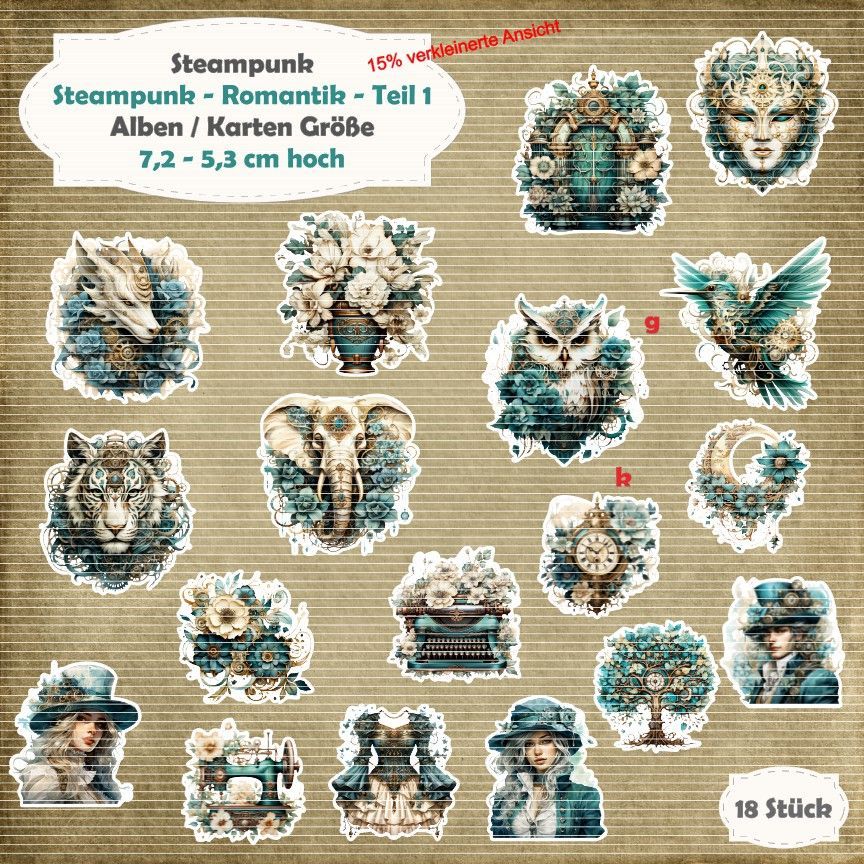 Steampunk - Romantik - Teil 1 - Alben - Karten / ATC - Größe - 18 Stanzteile - Die Cut