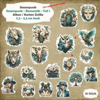 Steampunk - Romantik - Teil 1 - Alben - Karten / ATC - Größe - 18 Stanzteile - Die Cut