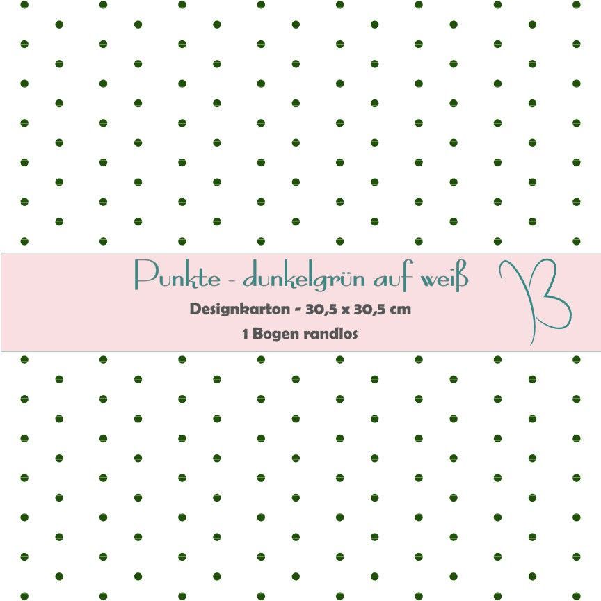 Punkte - dunkelgrün auf weiß - Designkarton - 30,5 x 30,5 cm - randlos - 1 Bogen