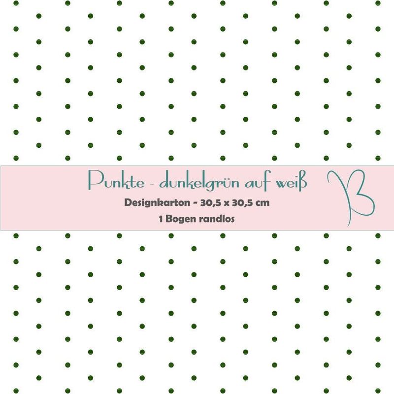 Punkte - dunkelgrün auf weiß - Designkarton - 30,5 x 30,5 cm - randlos - 1 Bogen