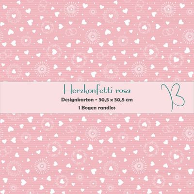 Herzkonfetti rosa - Designkarton - 30,5 x 30,5 cm - randlos - 1 Bogen