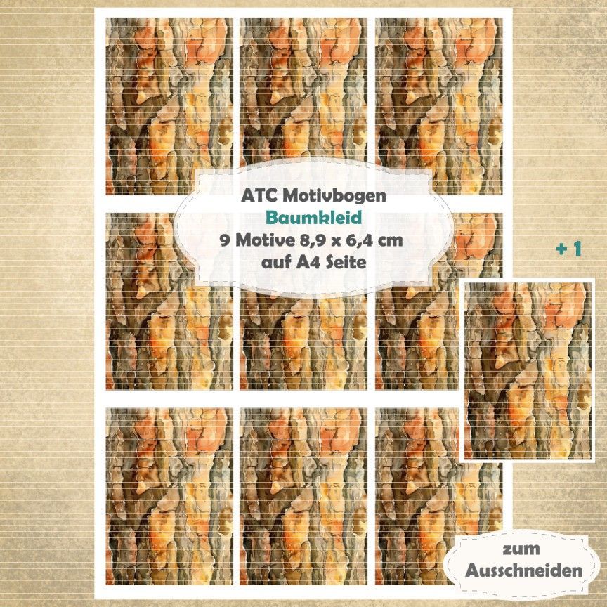 Baumkleid - ATC Motivbogen - A4 - 1 Seite mit 9 Motiven