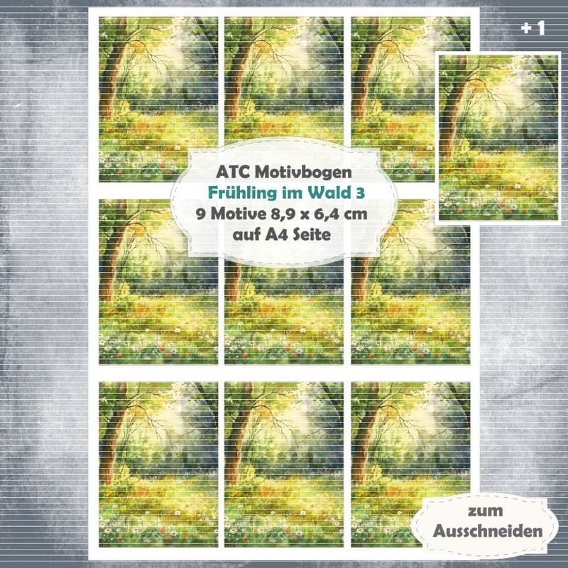 Frühling im Wald 3 - ATC Motivbogen - A4 - 1 Seite mit 9 Motiven