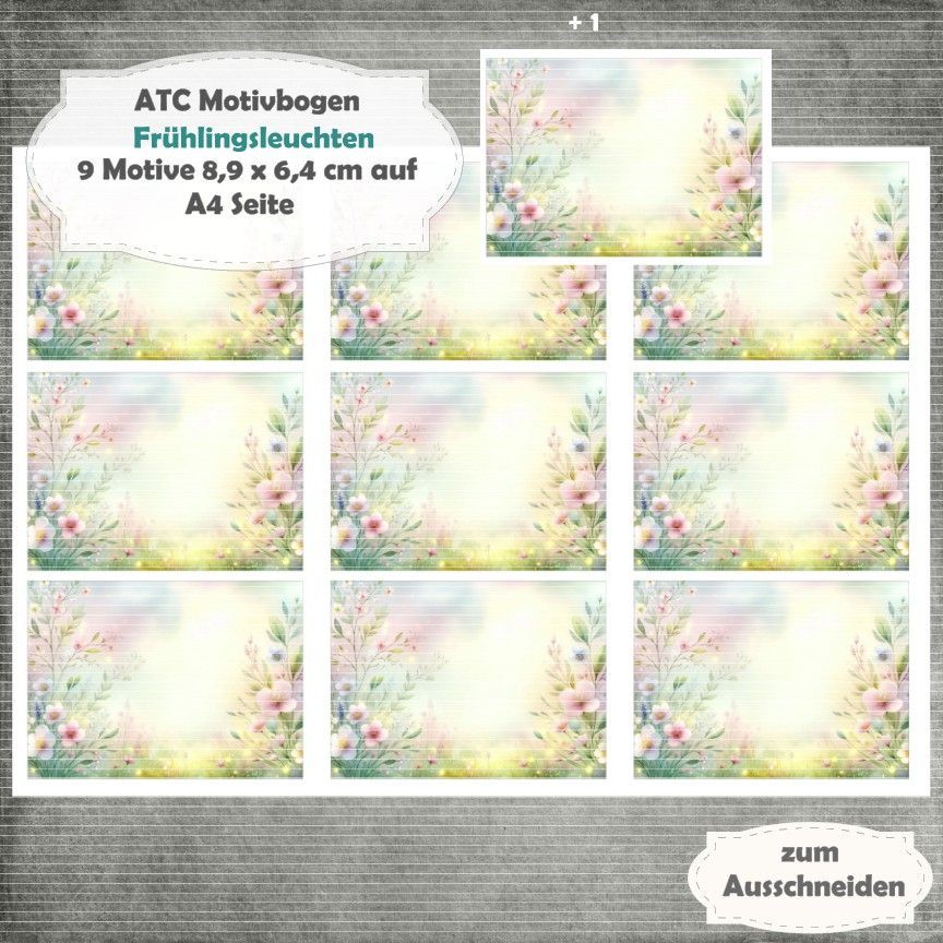 Frühlingsleuchten - ATC Motivbogen - A4 - 1 Seite mit 9 Motiven