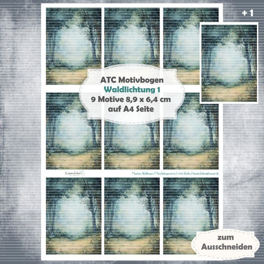 Waldlichtung 1 - ATC Motivbogen - A4 - 1 Seite mit 9 Motiven