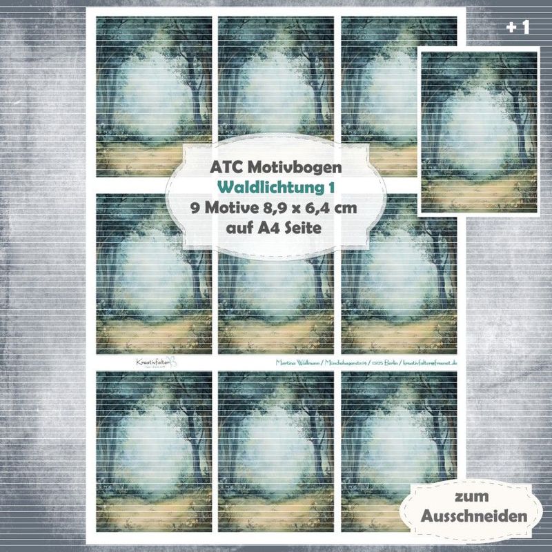 Waldlichtung 1 - ATC Motivbogen - A4 - 1 Seite mit 9 Motiven