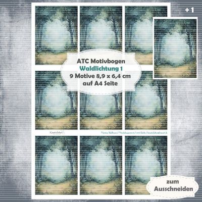 Waldlichtung 1 - ATC Motivbogen - A4 - 1 Seite mit 9 Motiven*