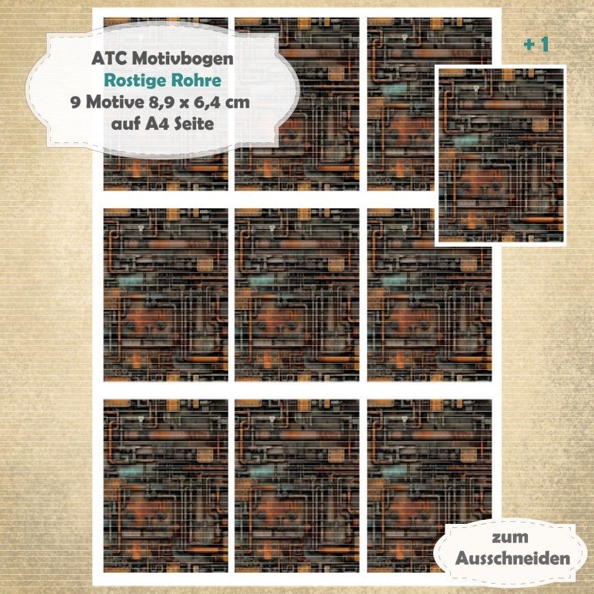 Rostige Rohre - ATC Motivbogen - A4 - 1 Seite mit 9 Motiven