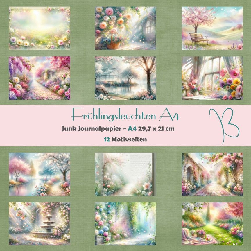 Frühlingsleuchten A4 -  Junk Journal Seiten - 12 Seiten