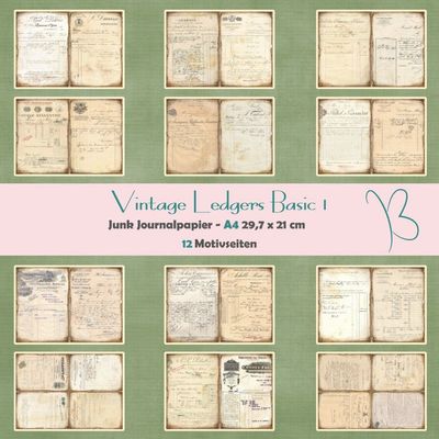 Vintage Ledgers Basic 1 - Junk Journal Papier - A4 Vintage Ledgers Basic 1 - Junk Journal Papier - A4