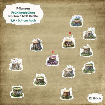 Frühlingsbühne - Pflanzen -  Karte / ATC Größe - 12 Teile - Die Cuts