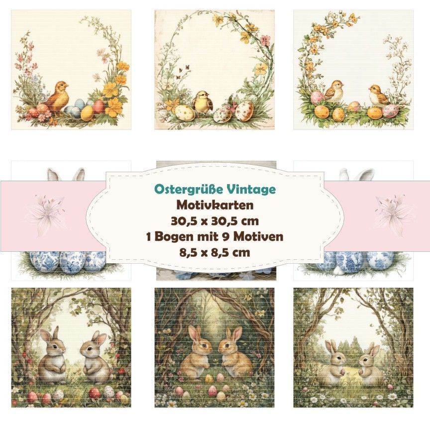 Ostergrüße Vintage - Motivkarten - 12 Inch - mit 9 Motiven