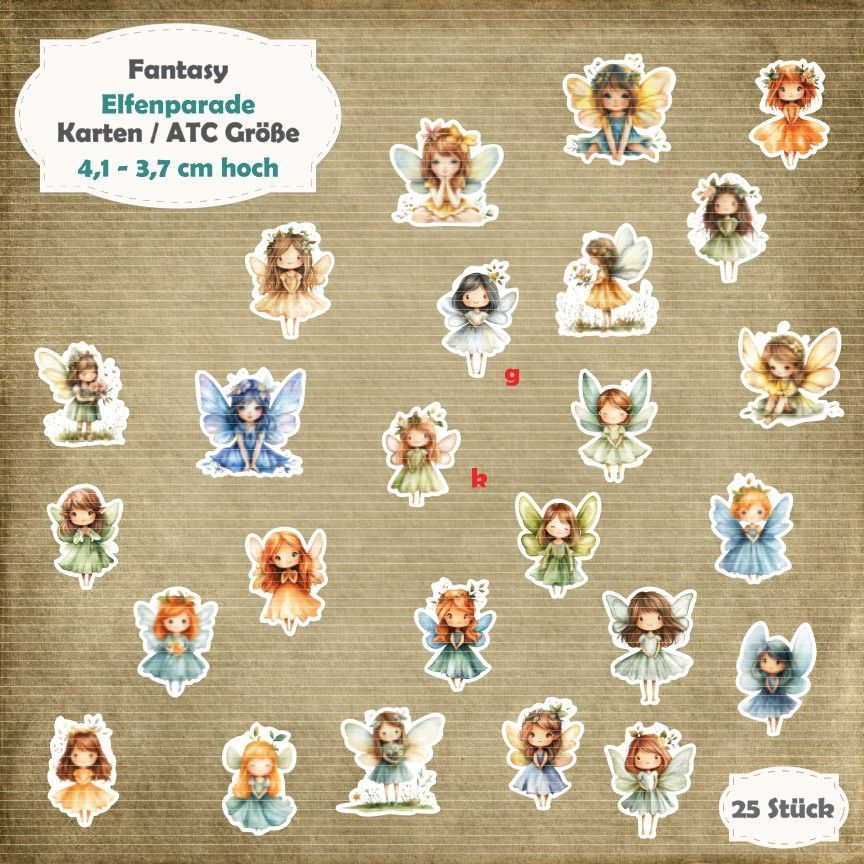 Elfenparade - Karten / ATC Größe - 25 Stanzteile - Die Cut