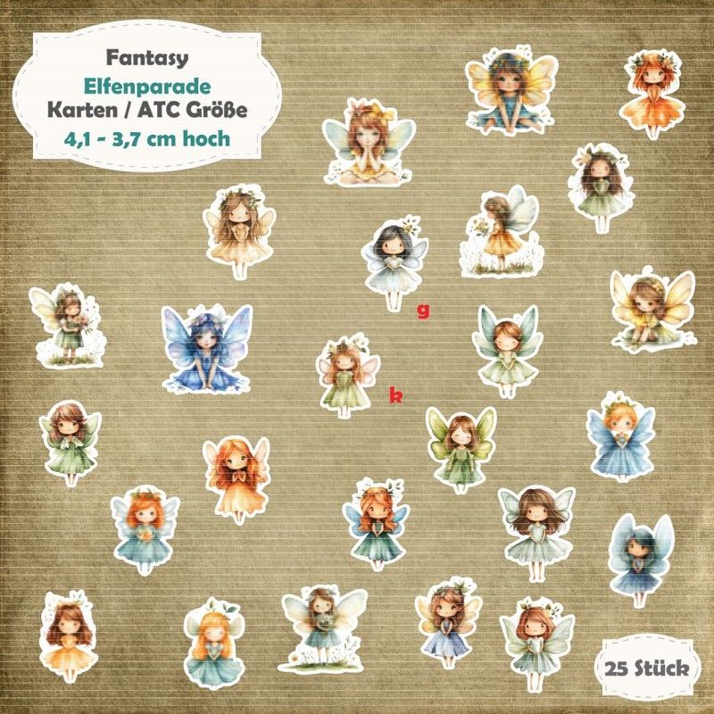 Elfenparade - Karten / ATC Größe - 25 Stanzteile - Die Cut