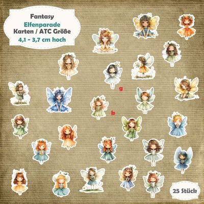 Elfenparade - Karten / ATC Größe - 25 Stanzteile - Die Cut Elfenparade - Karten / ATC Größe - 25 Stanzteile - Die Cut