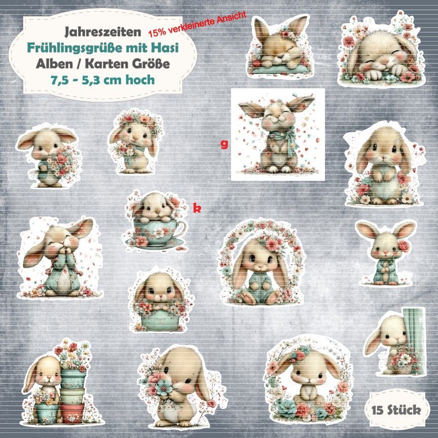 Frühlingsgrüße mit Hasi - Alben / Kartengröße - 15 Stanzteile - Die Cuts