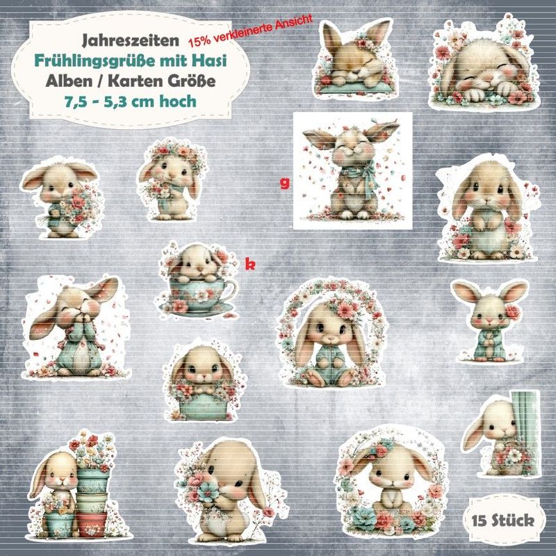 Frühlingsgrüße mit Hasi - Alben / Kartengröße - 15 Stanzteile - Die Cuts