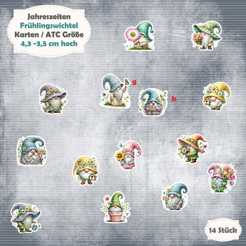 Frühlingswichtel - 210g - Karte / ATC Größe - 14 Stanzteile - Die Cuts Frühlingswichtel - 210g - Karte / ATC Größe - 14 Stanzteile - Die Cuts