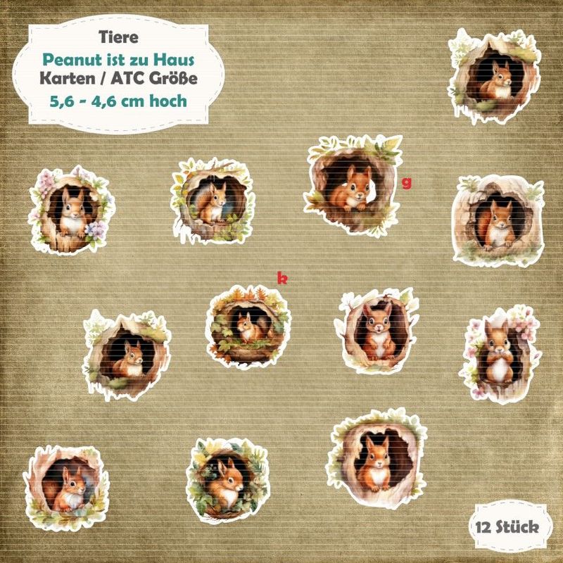 Peanut ist zu Haus - Karten / ATC Größe - 16 Stanzteile - Die Cuts