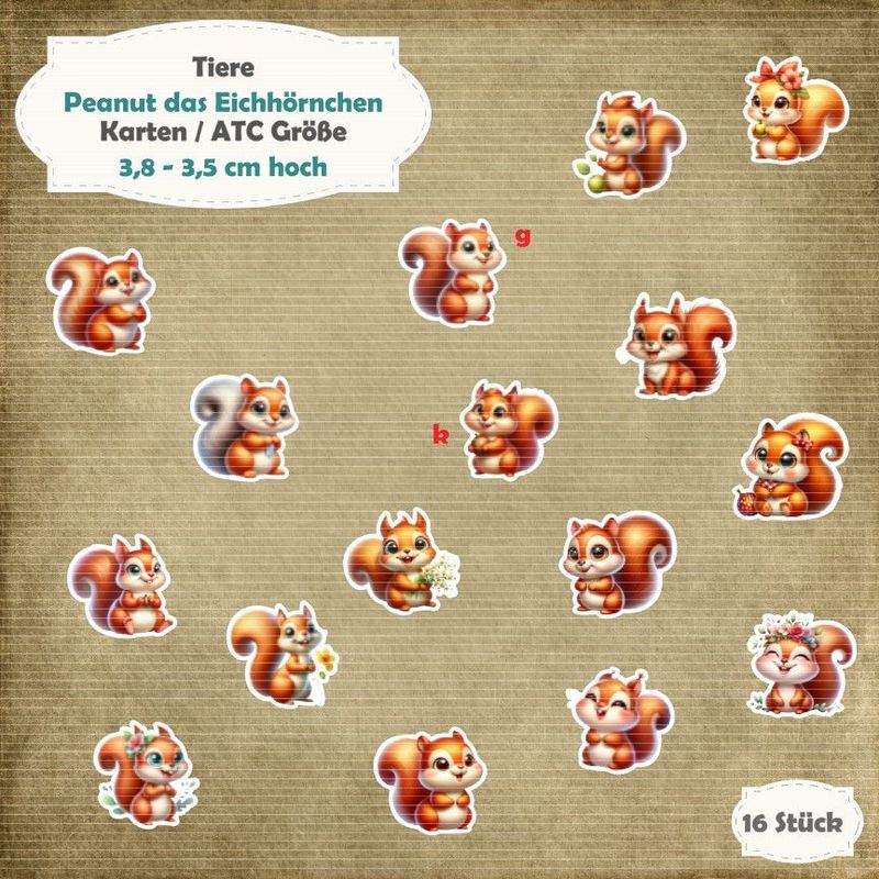 Peanut das Eichhörnchen - Karten / ATC Größe - 16 Stanzteile - Die Cuts