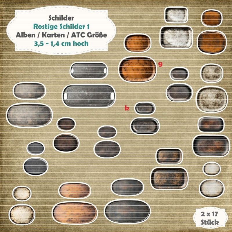 Rostige Schilder 1 - Steampunk - Alben / Karten / ATC Größe - 2 x 17 Stanzteile - Die Cut