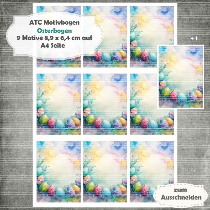 Osterbogen  - ATC Motivbogen - A4 - 1 Seite mit 9 Motiven