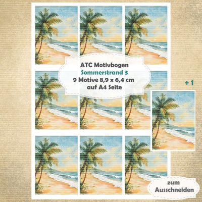 Sommerstrand 3 - ATC Motivbogen - A4 - 1 Seite mit 9 Motiven