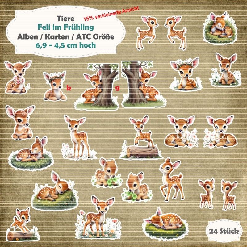 Feli im Frühling - Rehkitz - Alben / Karten / ATC Größe - 24 Stanzteile - Die Cut