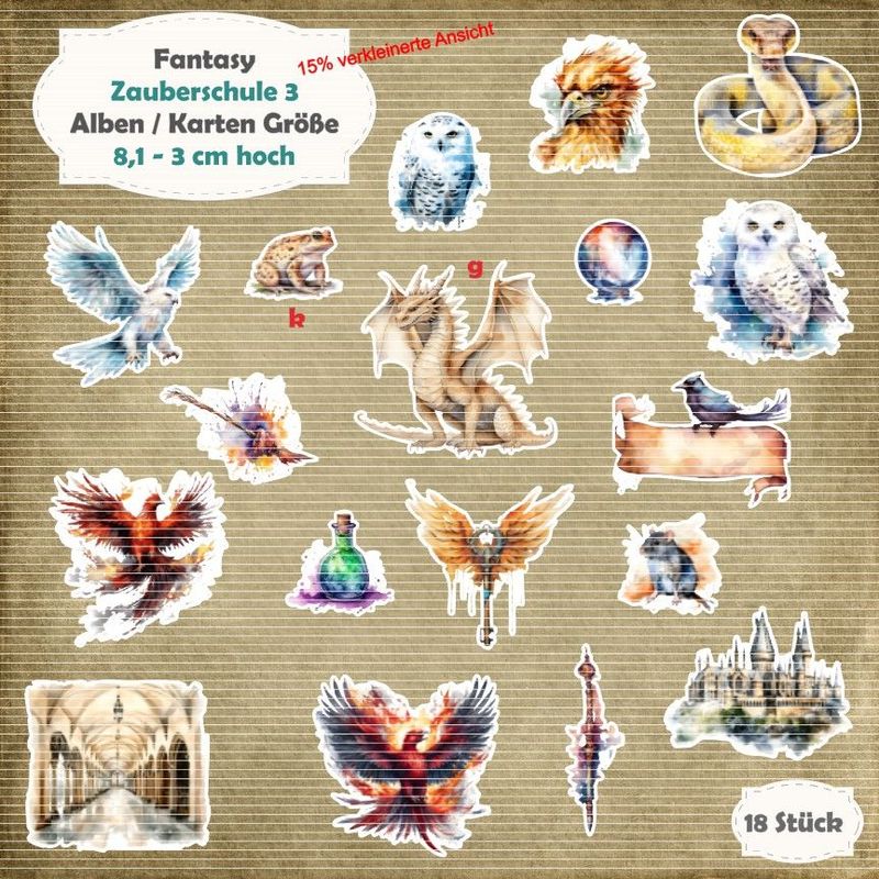 Zauberschule 3 - 210g - Alben / Karten Größe - 18 Stanzteile - Die Cuts