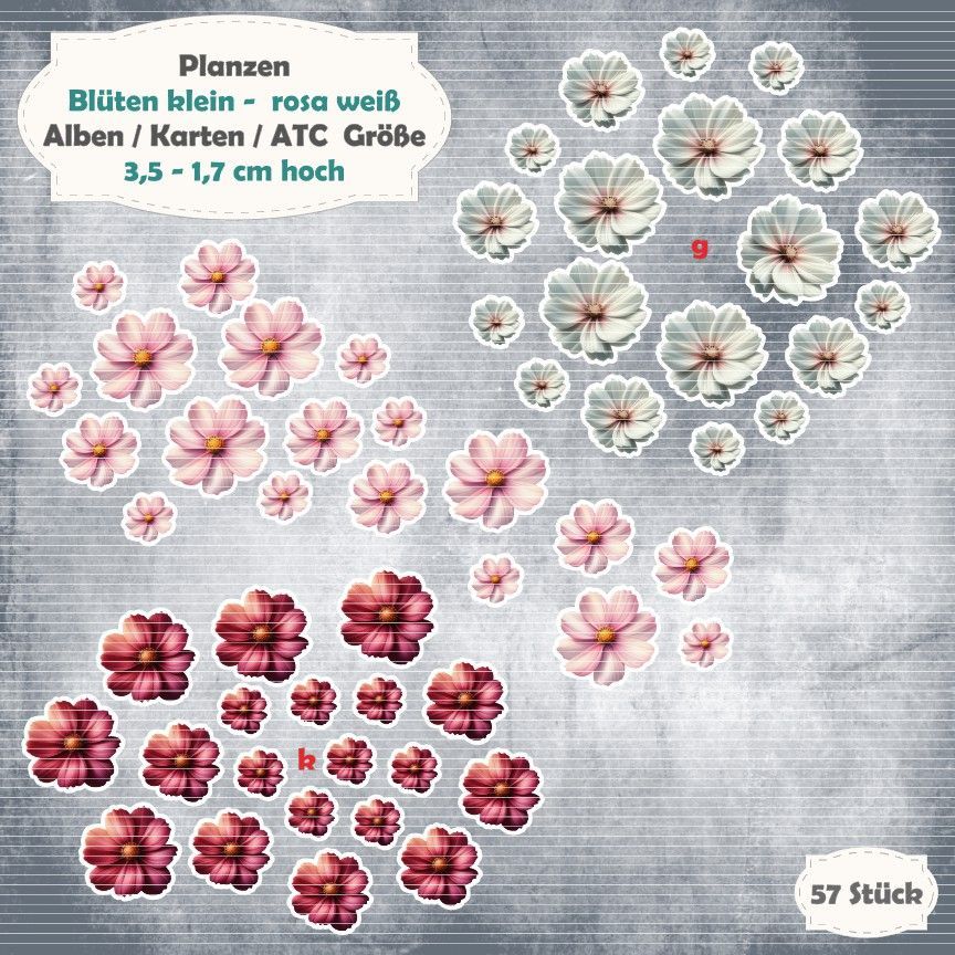Blüten rosa / weiß - Alben / Karten / ATC Größe - 57 Stanzteile - Die Cuts