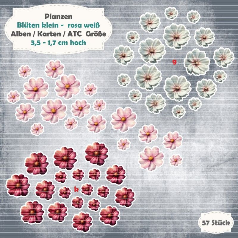 Blüten rosa / weiß - Alben / Karten / ATC Größe - 57 Stanzteile - Die Cuts