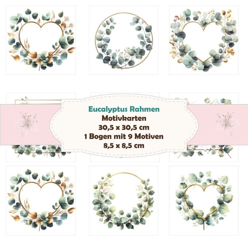 Eucalyptus Rahmen - Motivkarten - 12 Inch - mit 9 Motiven