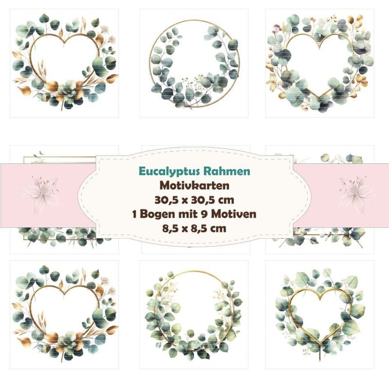Eucalyptus Rahmen - Motivkarten - 12 Inch - mit 9 Motiven