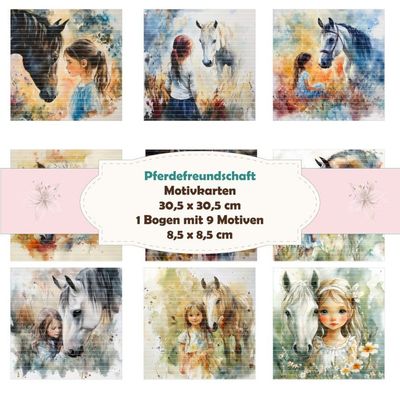 Pferdefreundschaft - Motivkarten - 8,5 x 8,5 cm - 9 Motive - 1 Bogen